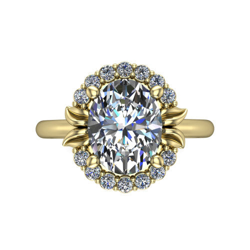 Ayla Oval Shape Halo Engagement Ring in 14K Yellow Gold