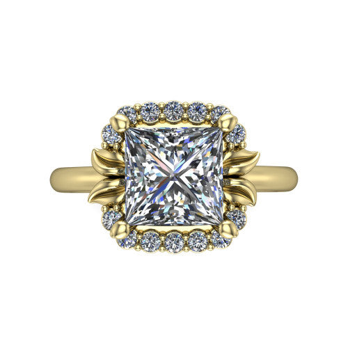 Ayla Princess Shape Halo Engagement Ring in 18K Yellow Gold