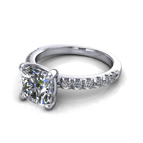 Ariana Cushion Shape Classic Engagement Ring in 18K White Gold