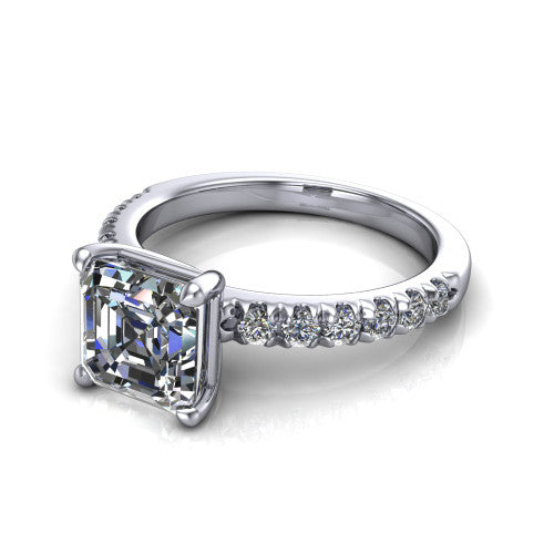 Ariana Square Emerald Shape Classic Engagement Ring in 14K White Gold