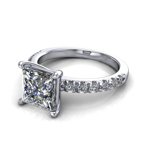 Ariana Princess Shape Classic Engagement Ring in 18K White Gold