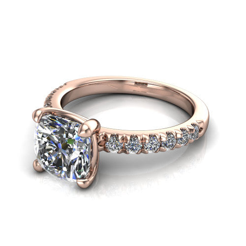 Ariana Cushion Shape Classic Engagement Ring in 14K Rose Gold