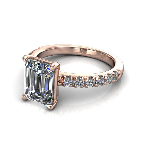 Ariana Emerald Shape Classic Engagement Ring in 18K Rose Gold