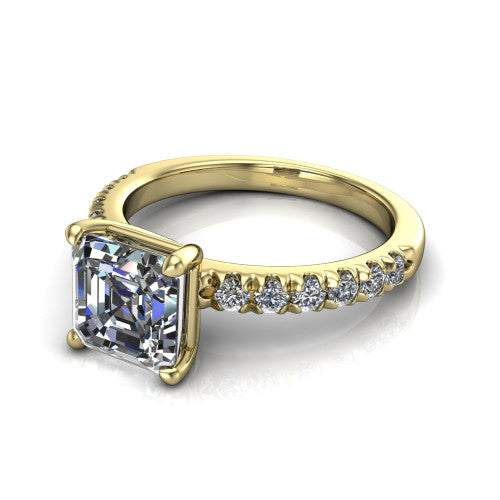 Ariana Square Emerald Shape Classic Engagement Ring in 18K Yellow Gold