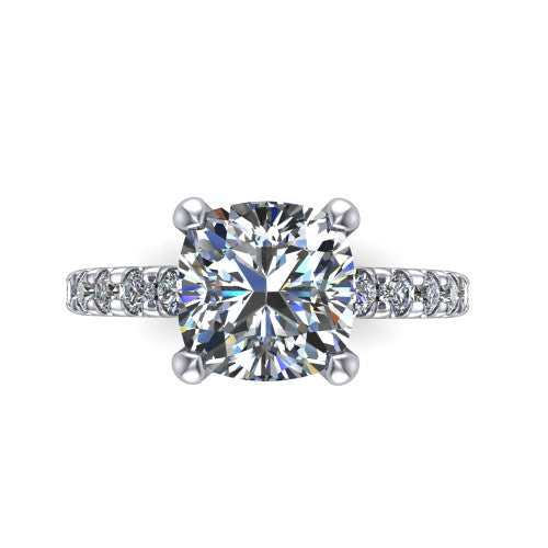 Ariana Cushion Shape Classic Engagement Ring in 18K White Gold