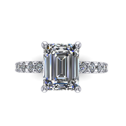 Ariana Emerald Shape Classic Engagement Ring in 18K White Gold