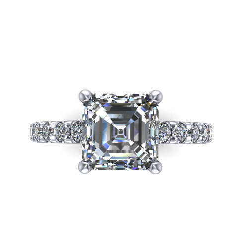 Ariana Square Emerald Shape Classic Engagement Ring in Platinum