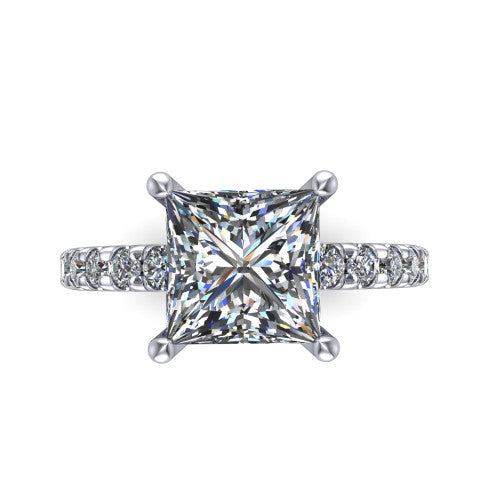 Ariana Princess Shape Classic Engagement Ring in Platinum