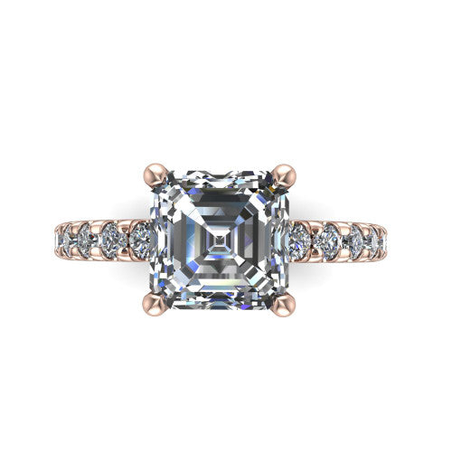 Ariana Square Emerald Shape Classic Engagement Ring in 18K Rose Gold