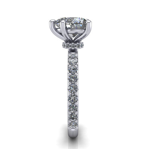 Clara heart pavé engagement ring in 14K White Gold with hidden halo and micro-pavé band, side profile showing the hidden halo and pavé band