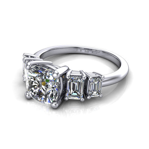 Stella Cushion Shape Three Stone Engagement Ring in 14K White Gold