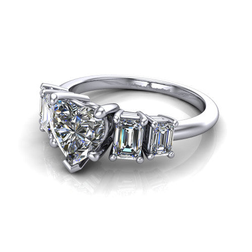 Stella Heart Shape Three Stone Engagement Ring in 14K White Gold