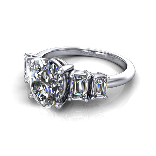 Stella Oval Shape Three Stone Engagement Ring in Platinum