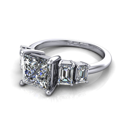 Stella Princess Shape Three Stone Engagement Ring in 18K White Gold