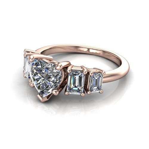 Stella Heart Shape Three Stone Engagement Ring in 18K Rose Gold