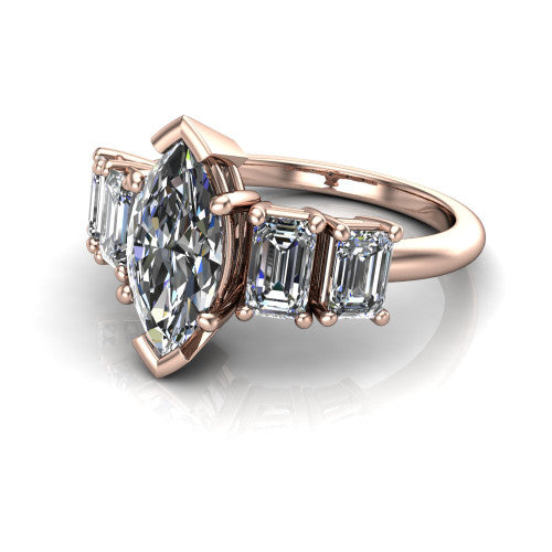 Stella Marquise Shape Three Stone Engagement Ring in 14K Rose Gold