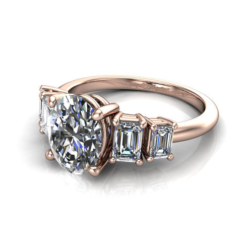 Stella Oval Shape Three Stone Engagement Ring in 14K Rose Gold