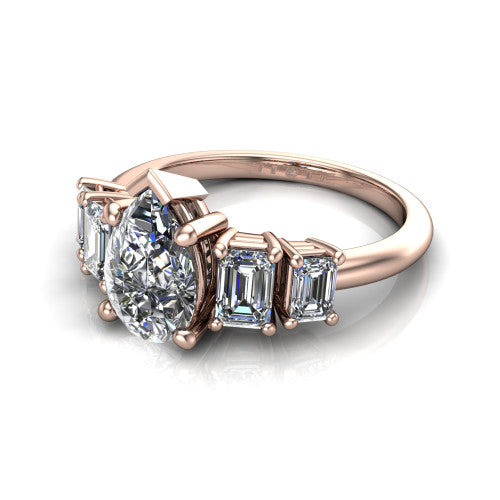 Stella Pear Shape Three Stone Engagement Ring in 14K Rose Gold