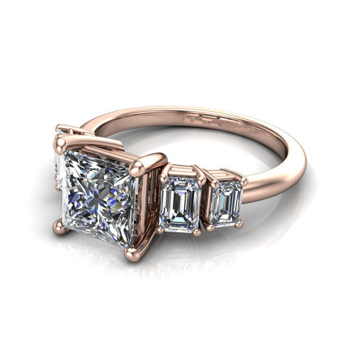 Stella Princess Shape Three Stone Engagement Ring in 18K Rose Gold
