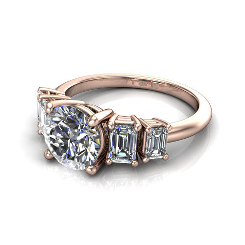 Stella Round Shape Three Stone Engagement Ring in 18K Rose Gold