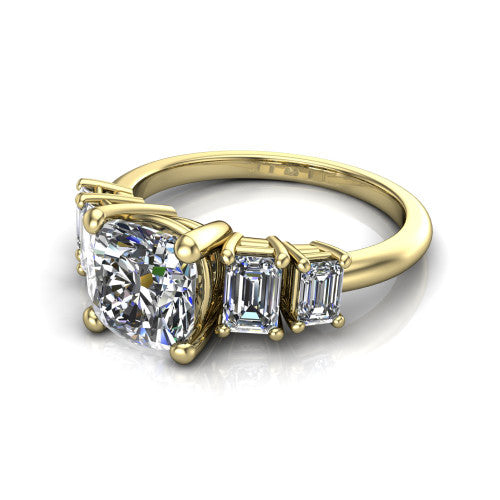 Stella Cushion Shape Three Stone Engagement Ring in 18K Yellow Gold
