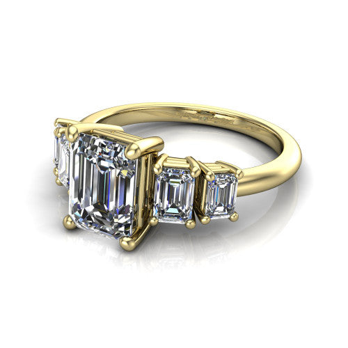 Stella Emerald Shape Three Stone Engagement Ring in 14K Yellow Gold