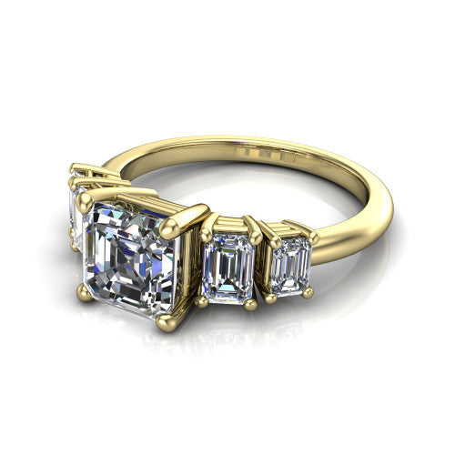 Stella Square Emerald Shape Three Stone Engagement Ring in 18K Yellow Gold