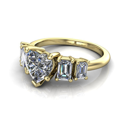 Stella Heart Shape Three Stone Engagement Ring in 14K Yellow Gold
