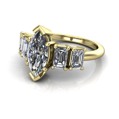 Stella Marquise Shape Three Stone Engagement Ring in 14K Yellow Gold