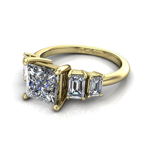 Stella Princess Shape Three Stone Engagement Ring in 18K Yellow Gold