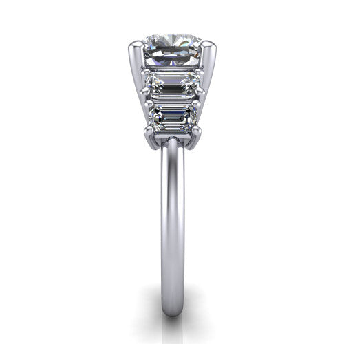 Stella Cushion Shape Three Stone Engagement Ring in Platinum