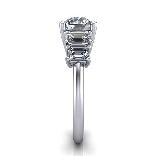 Stella Round Shape Three Stone Engagement Ring in 14K White Gold