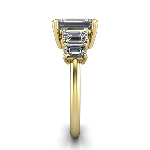 Stella Emerald Shape Three Stone Engagement Ring in 14K Yellow Gold