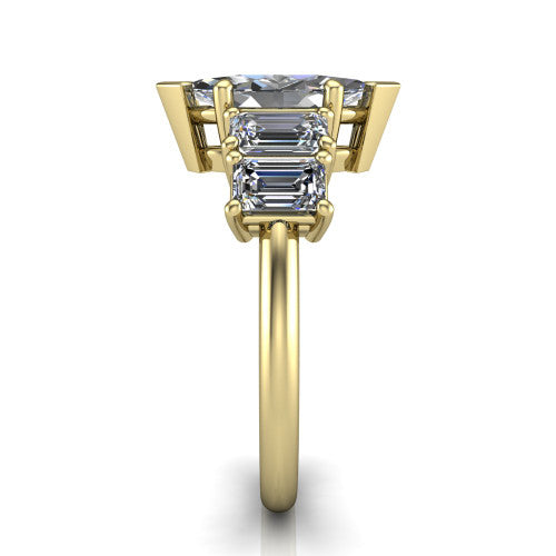 Stella Marquise Shape Three Stone Engagement Ring in 14K Yellow Gold