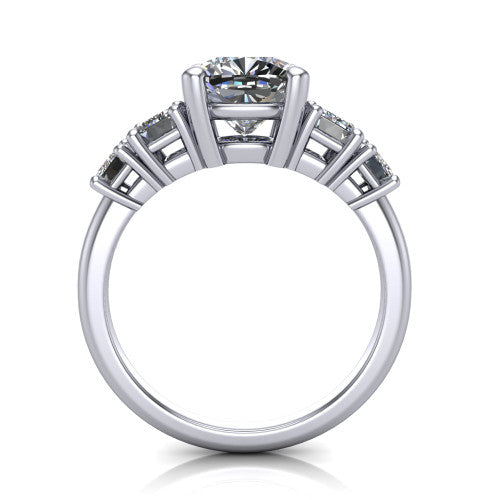 Stella Cushion Shape Three Stone Engagement Ring in Platinum
