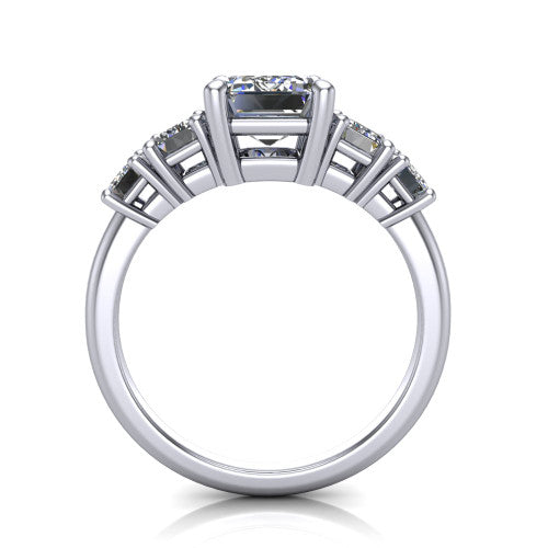 Stella Emerald Shape Three Stone Engagement Ring in Platinum