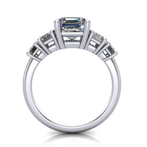 Stella Square Emerald Shape Three Stone Engagement Ring in 14K White Gold