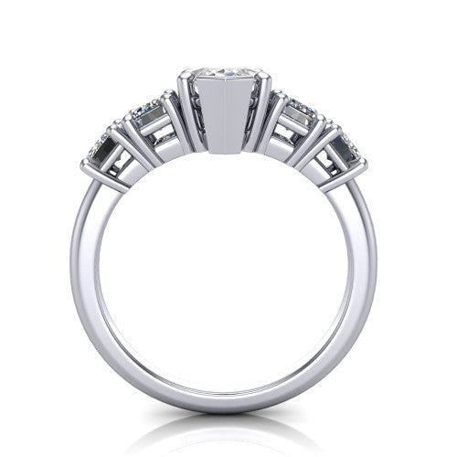 Stella Marquise Shape Three Stone Engagement Ring in 18K White Gold