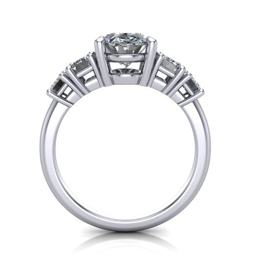 Stella Oval Shape Three Stone Engagement Ring in 18K White Gold