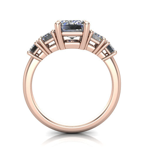 Stella Emerald Shape Three Stone Engagement Ring in 18K Rose Gold