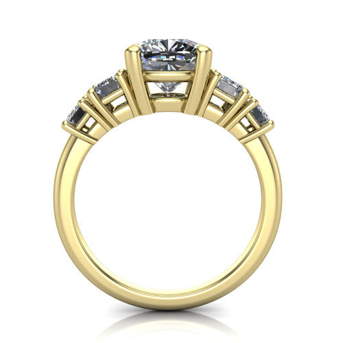Stella Cushion Shape Three Stone Engagement Ring in 14K Yellow Gold