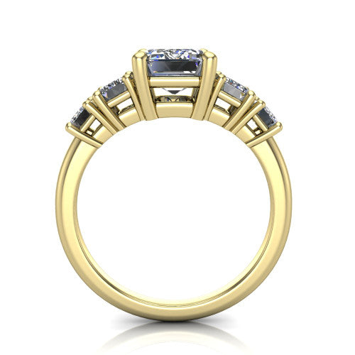 Stella Emerald Shape Three Stone Engagement Ring in 14K Yellow Gold