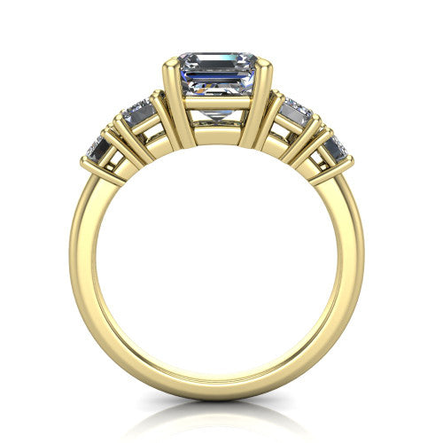 Stella Square Emerald Shape Three Stone Engagement Ring in 18K Yellow Gold