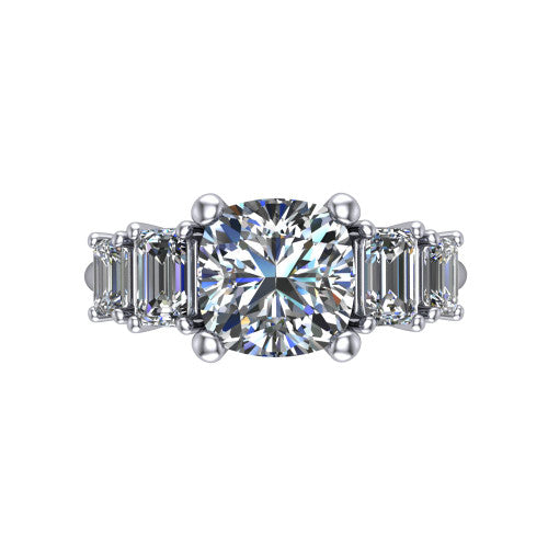 Stella Cushion Shape Three Stone Engagement Ring in Platinum