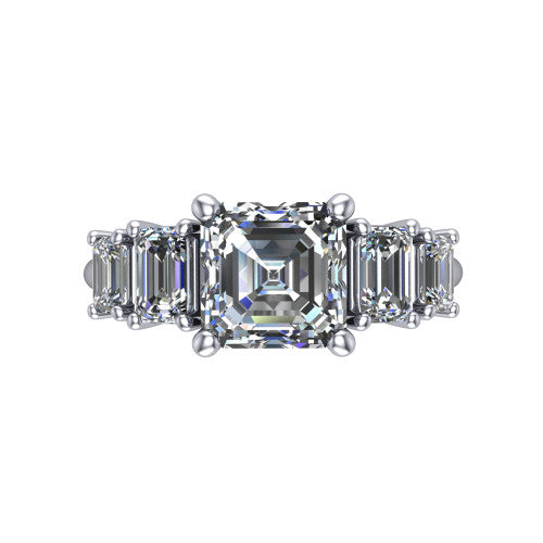 Stella Square Emerald Shape Three Stone Engagement Ring in 18K White Gold