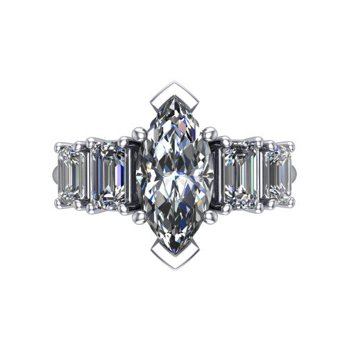 Stella Marquise Shape Three Stone Engagement Ring in 18K White Gold
