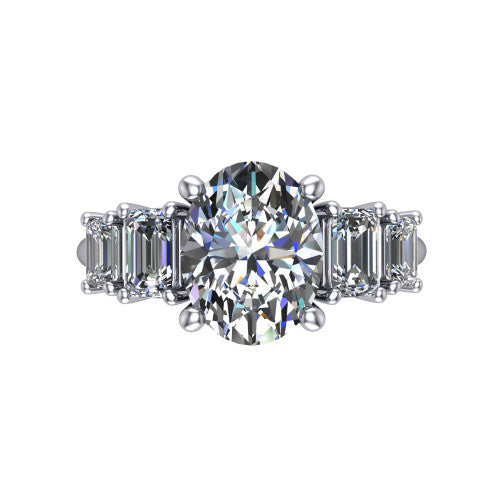 Stella Oval Shape Three Stone Engagement Ring in Platinum