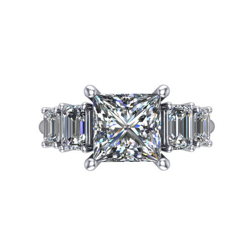 Stella Princess Shape Three Stone Engagement Ring in 14K White Gold