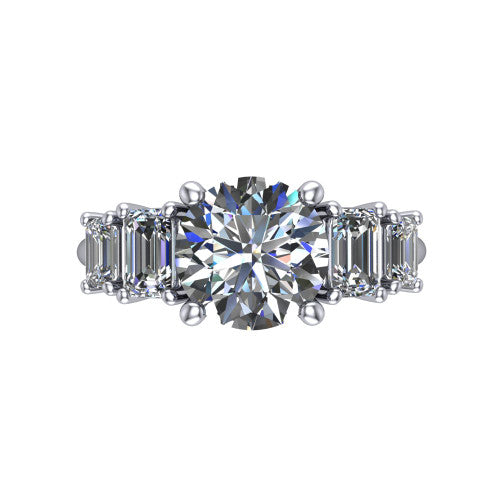 Stella Round Shape Three Stone Engagement Ring in 14K White Gold