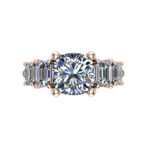 Stella Cushion Shape Three Stone Engagement Ring in 18K Rose Gold